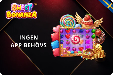 Sweet Bonanza på mobilen med svensk flagga i bakgrunden